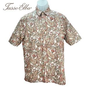 Tasso Elba‎ Island Men’s Medium Paisley Print Short Sleeve Buttons Up Shirt